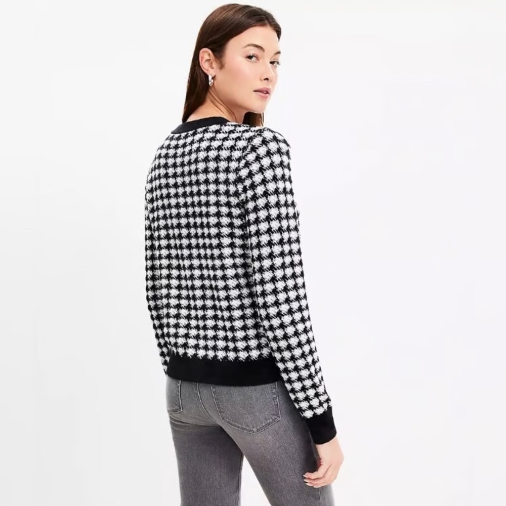 LOFT Houndstooth Cardigan Sweater - Picture 2 of 7
